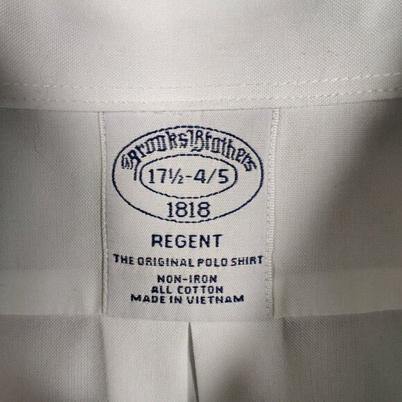 Brooks Brothers Dress Shirt Adult 17.5 4/5 XL 2XL White Button Up Regent Men - Picture 9 of 10